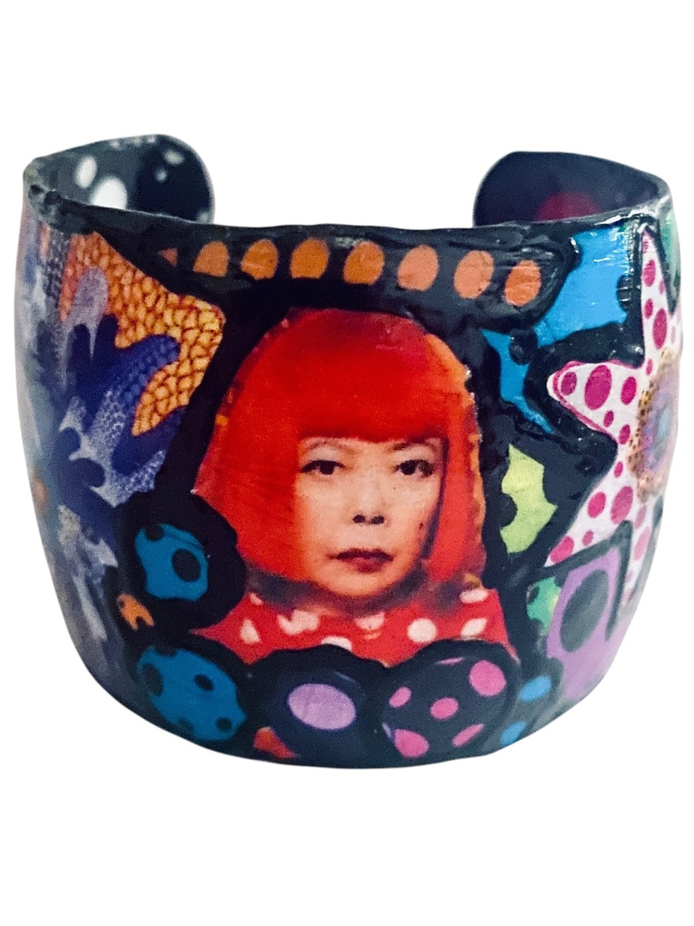 Colorful Yayoi Kusama’s sa Art Cuff Bracelet featuring Red and Multicolor Design